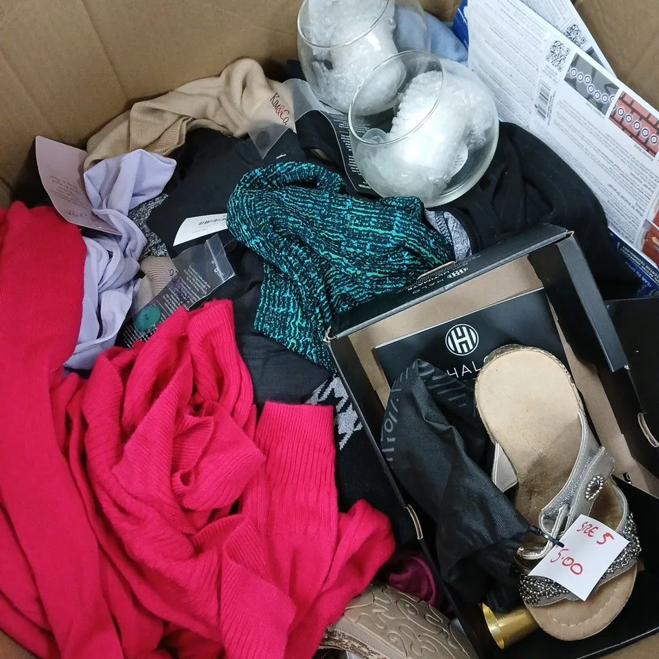 LARGE BOX OF ASSORTED ITEMS TO INCLUDE CLOTHING, SHOES AND GLASSES -  COLLECTION ONLY 
