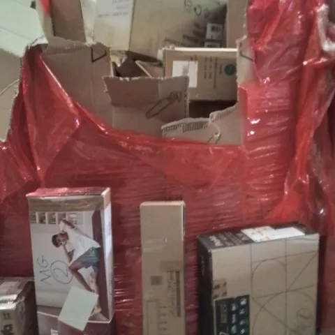 PALLET OF ASSORTED HOUSEHOLD GOODS AND PRODUCTS TO INCLUDE;MONITOR,KITCHEN STORAGE RACK,INFRARED THERAPY MAT