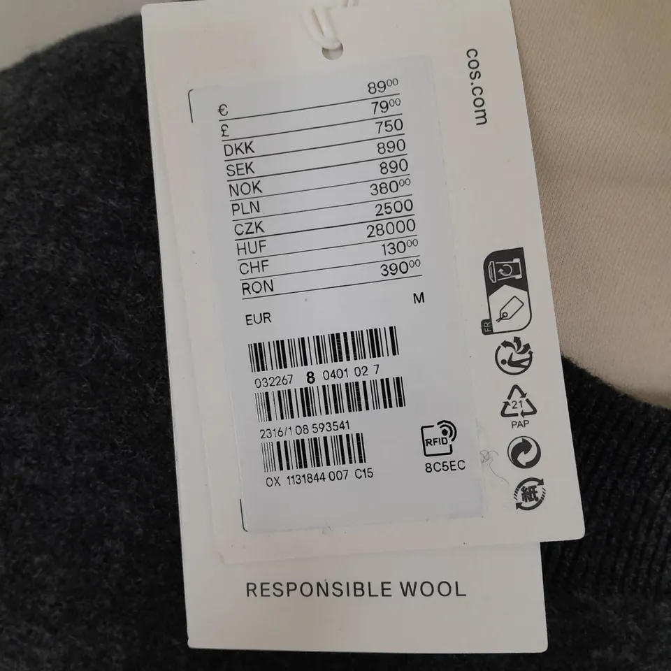 COS DARK GREY WOOL CREW JUMPER - EUR M