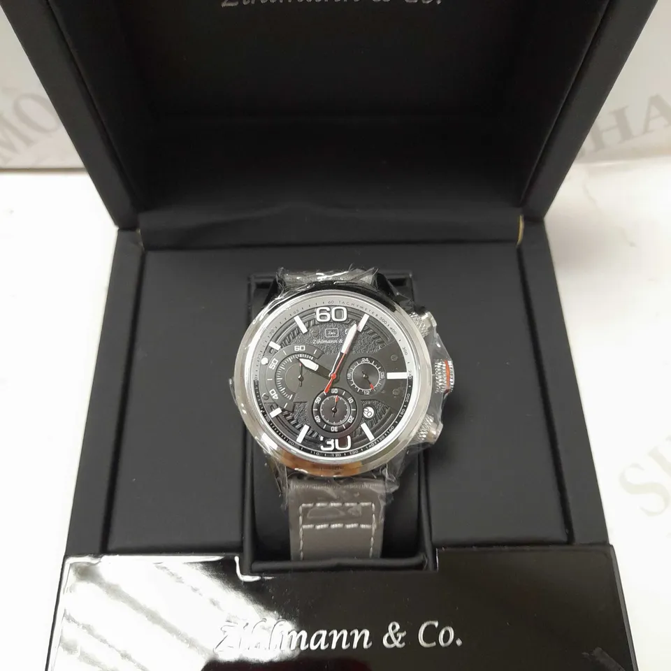 ZIHLMANN & CO TRIPLE DIAL GREY LEATHER STRAP WATCH