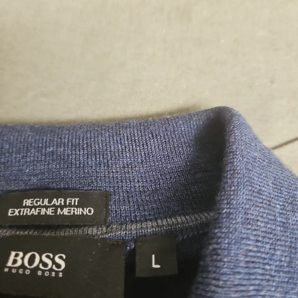 HUGO BOSS REGULAR FIT EXTRAFINE MERINO JUMPER – NAVY, SIZE L