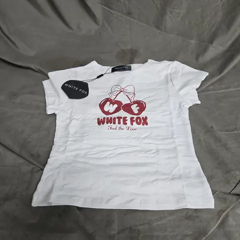 WHITE FOX FEEL THE LOVE BABY TEE IN WHITE SIZE XS