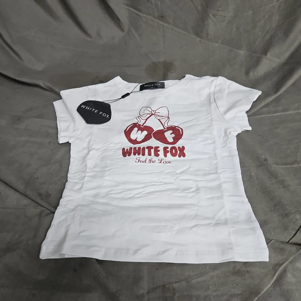 WHITE FOX FEEL THE LOVE BABY TEE IN WHITE SIZE XS