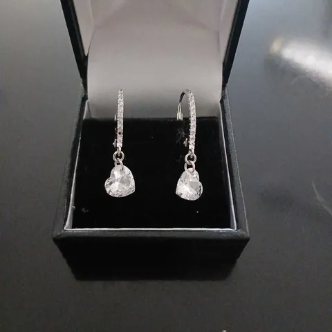 DIAMONIQUE HEART EARRINGS RHODIUM PLATED STERLING SILVER