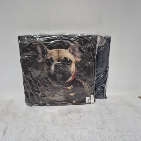 LOT OF 16 AS NEW TOP DOG TAN FRENCHIE THEMED FILLED CUSHIONS - 45X45CM