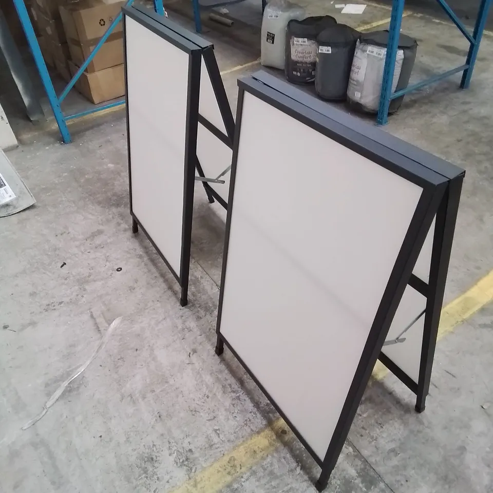 A BOX OF 2 BLANK WHITE BOARD SIGNS 