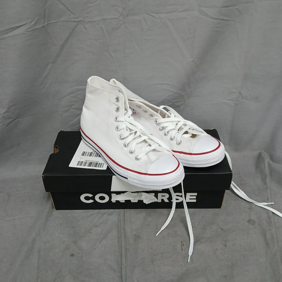 CONVERSE WHITE WIDE HI-TOP TRAINERS – WOMEN'S, UK 6 – BOXED