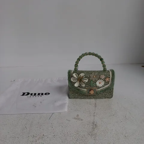 DUNE LONDON GREEN HANDBAG WITH FLORAL BEAD TOP HANDLE
