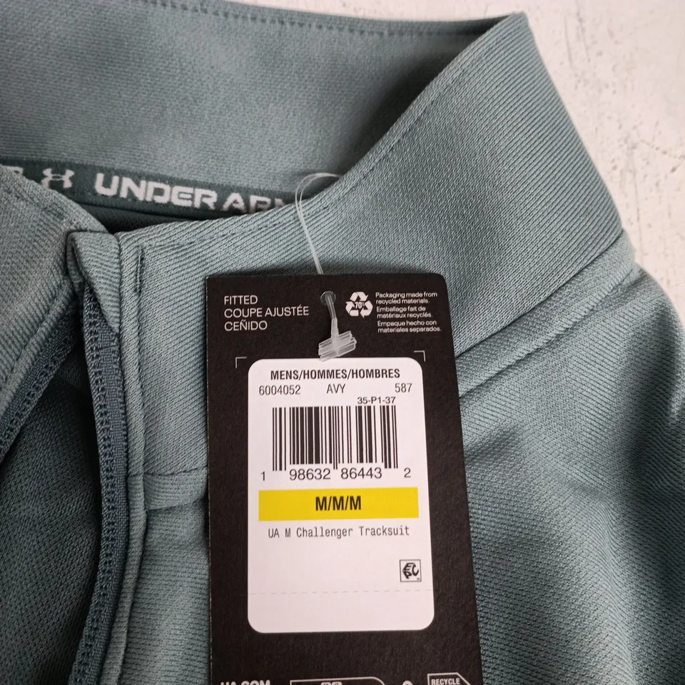 UNDER ARMOUR CHALLENGER TRACKSUIT JACKET – MEN'S, TEAL WITH ORANGE TRIM (SIZE M)