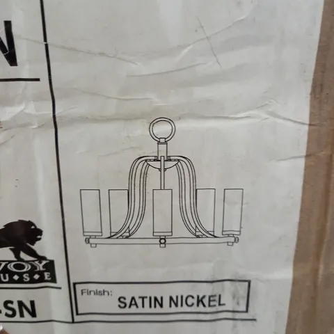 BOXED VLAVIC PAULINE 5 LIGHT WAGON WHEEL CHANDELIER SATIN NICKLE