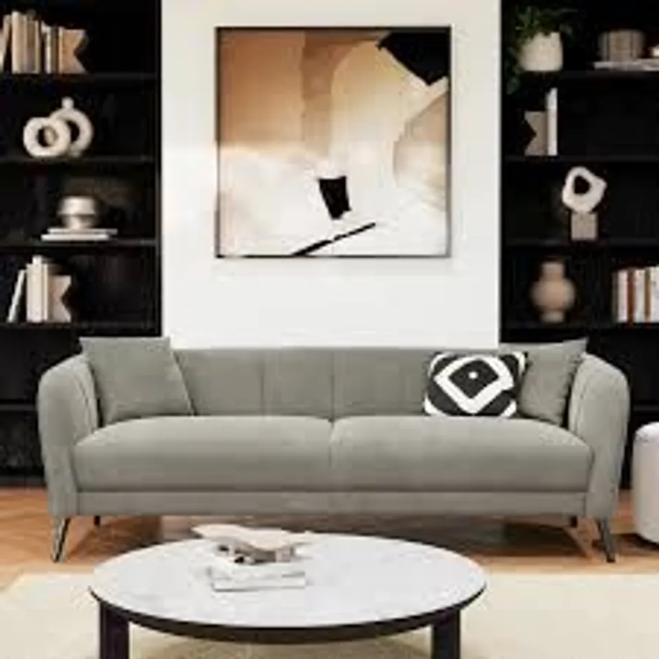 BOXED LOREN 3 SEATER SOFA, GREY CLASSIC VELVET