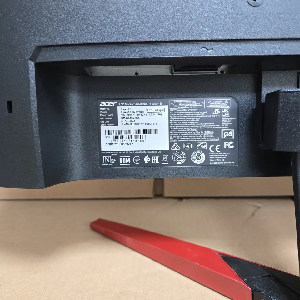 ACER KG241Y LCD MONITOR WITH RED V-SHAPED STAND