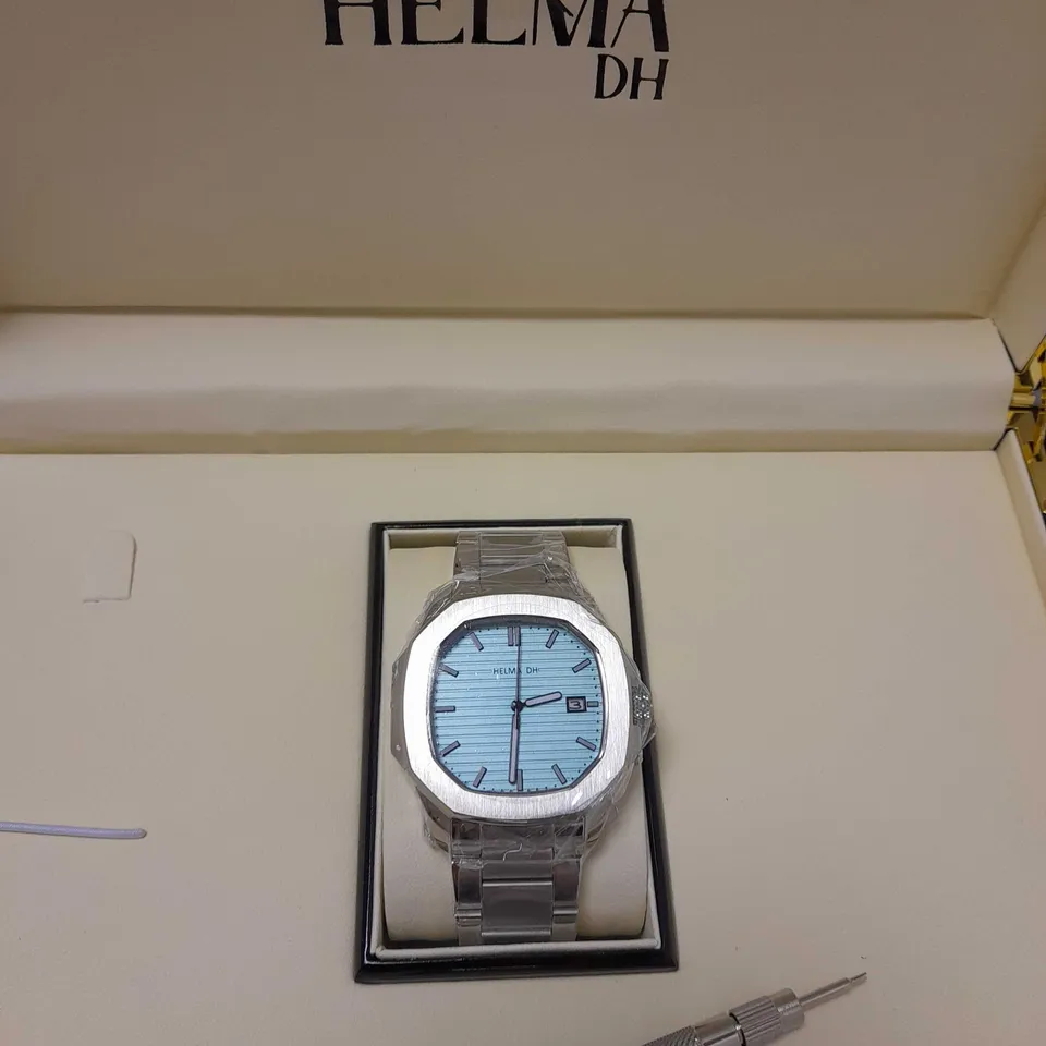 HELMA DH BLUE OCTAGONAL DIAL BRACELET STRAP WRISTWATCH