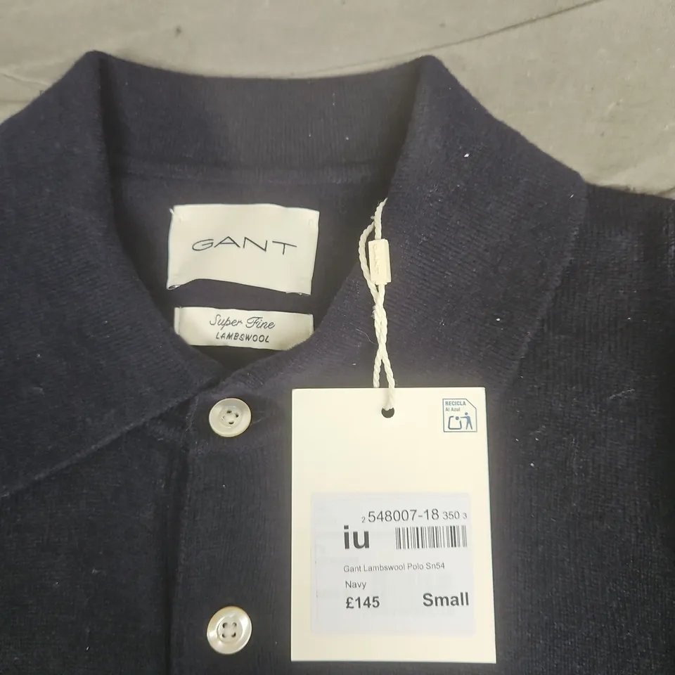 GANT LAMBSWOOL POLO SWEATER – NAVY – UK SMALL (NEW WITH TAGS)