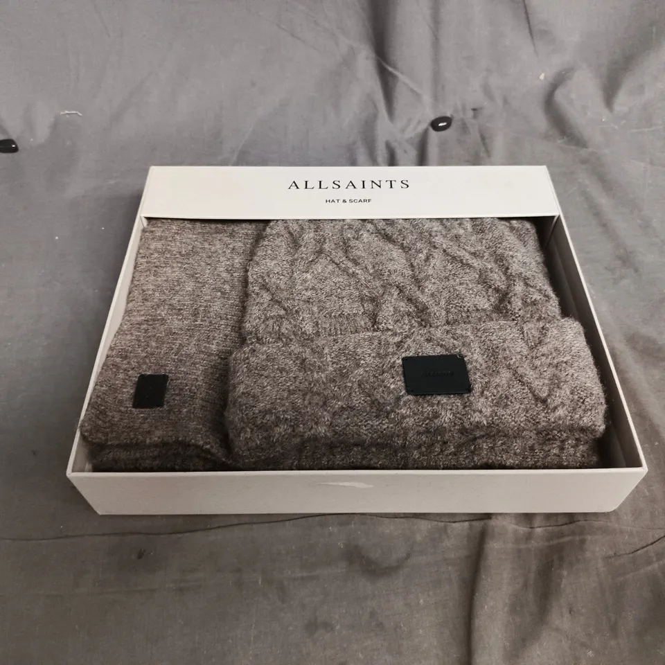 ALLSAINTS HAT & SCARF BOXED SET – GREY KNIT