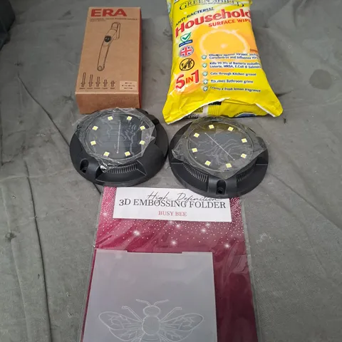 APPROXIMATELY 15 ASSORTED HOUSEHOLD PRODUCTS TO INCLUDE SURFACE WIPES, LED LIGHTS, SHAVER ADAPTER ETC 