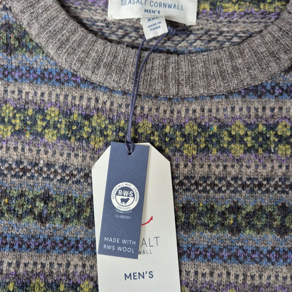 SEASALT CORNWALL MENS CARRACKS JUMPER IN TILLING STONE GREY - XXL