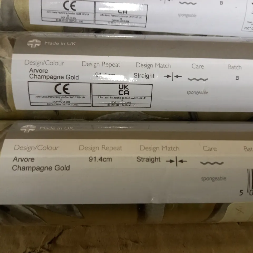 JOHN LEWIS ARVORE CHAMPAGNE GOLD WALLPAPER 5 ROLLS 