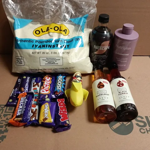 APPROXIMATELY 10 ASSORTED FOOD ITEMS TO INCLUDE CHOCOLATES, YAM FLOUR AND NESCAFE 