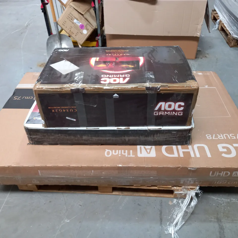 PALLET OF ASSORTED DAMAGED AND FAULTY TELEVISIONS AND MONITORS TO INCLUDE LG, TOSHIBA AND AOC - COLLECTION ONLY