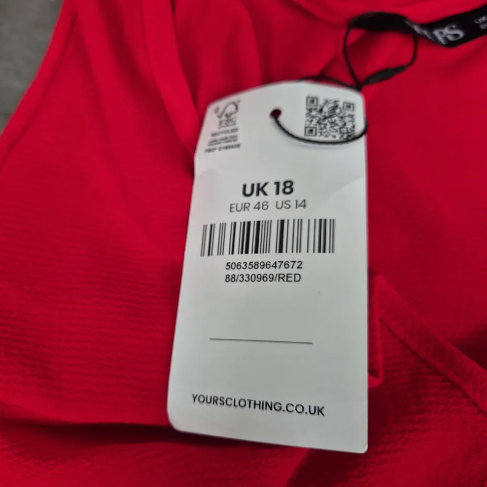 YOURS CLOTHING RED TIE-FRONT TOP UK 18