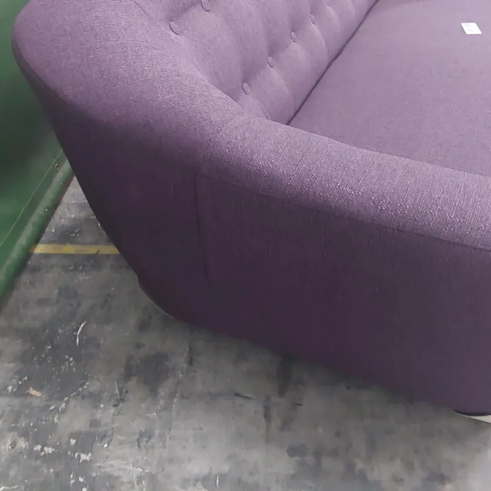 DESIGNER THREE SEATER BUTTONED BACK SOFA PURPLE FABRIC 