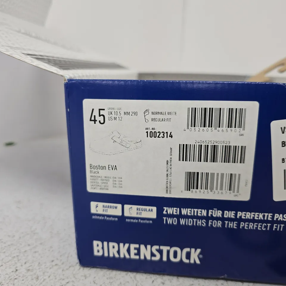 BIRKENSTOCK BOSTON EVA SANDALS – BLACK, UK 10.5 (EU 45) – WITH BOX