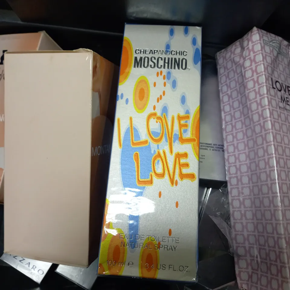 APPROXIMATELY 12 ASSORTED FRAGRANCES TO INCLUDE CHROME AZZARO, MONTANA MOOD SOFT, CHEAP AND CHIC MOSCHINO, LOVE ME POUR FEMME ETC. 