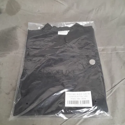 PROLUXE SALON WEAR SIGNATURE BUTTON TUNIC IN BLACK SIZE 16