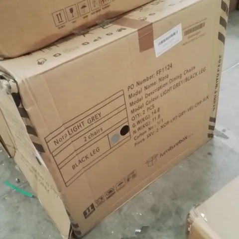 BOXED FURNITUREBOX UK 2X NORA LIGHT GREY VELVET BLACK LEG DINING CHAIRS