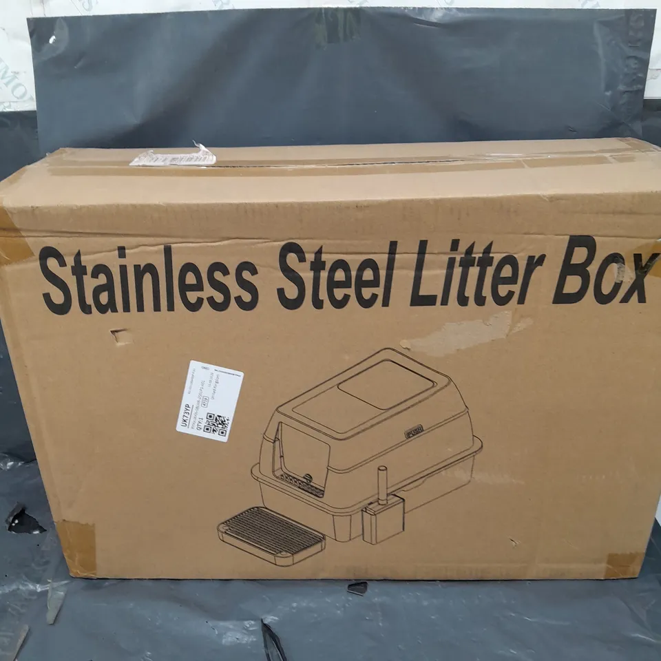 BOXED DELUXE STAINLESS STEEL LITTER BOX 