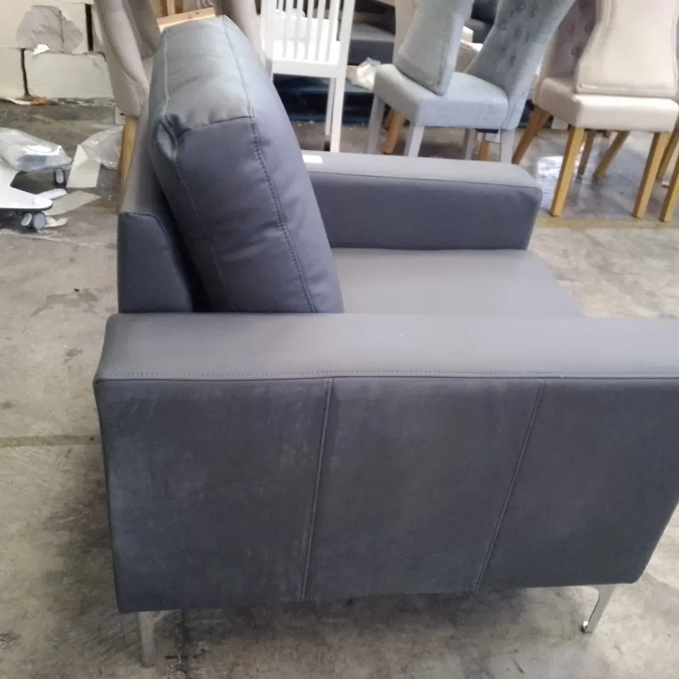 QUALITY DESIGNER ARMCHAIR - DARK GREY LEATHER