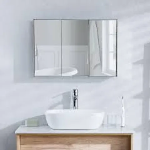 BOXED VIDA TIANO MIRRORED TRIPLE CABINET - STAINLESS STEEL (1 BOX)