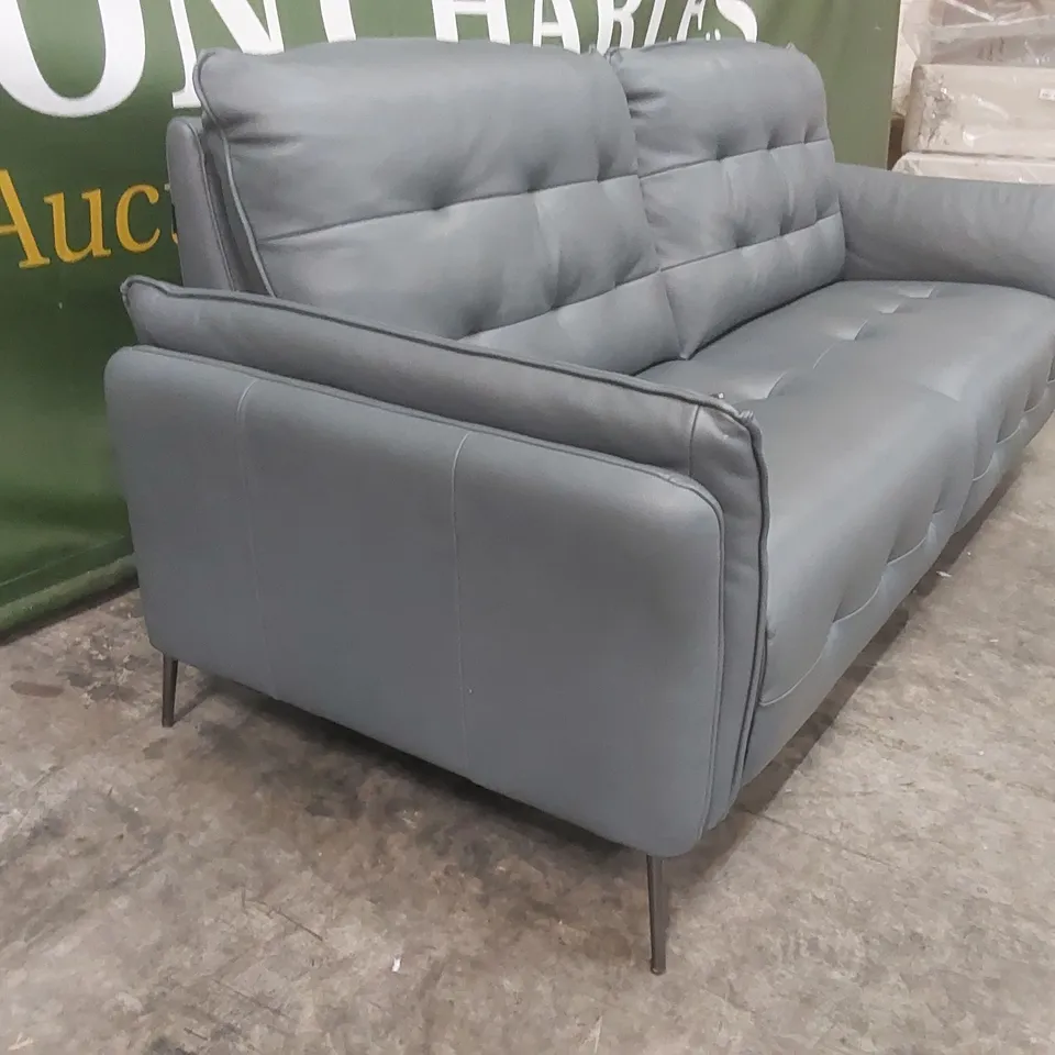 QUALITY DESIGNER ITALIAN MADE LEATHER BOLANZO ELECTRIC RECLINER SOFA - BLUE