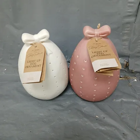 BOX OF 4X4 STACEY SOLOMON LIGHT UP EGG ORNAMENTS IN WHITE/PINK - COLLECTION ONLY
