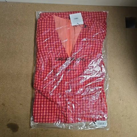 BAGGED GREAT PLAINS TUNIS CHECK V NECK DRESS IN CRIMSON/HOT CORAL SIZE 10