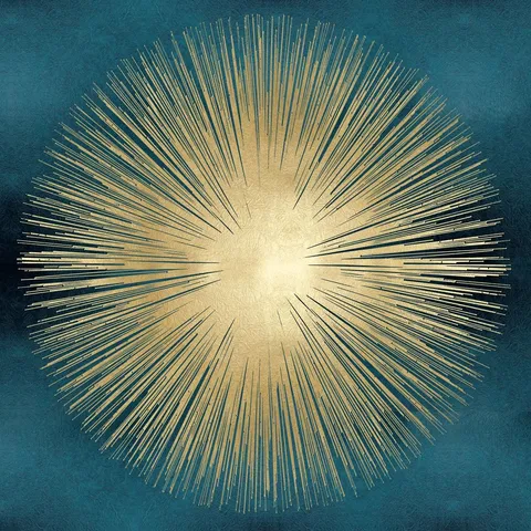 BOXED SUNBURST GOLD ON TEAL I - WRAPPED CANVAS ART PRINT