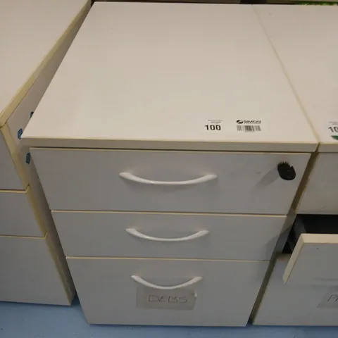 THREE PORTABLE THREE DRAWER OFFICE CHEST OF DRAWERS