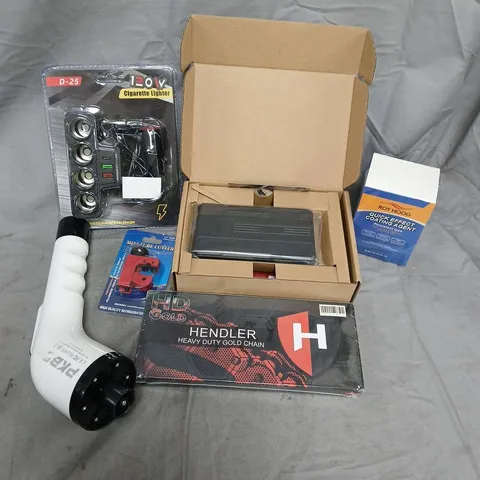 APPROXIMATELY 8 ASSORTED VEHICLE PARTS & ACCESORIES TO INCLUDE QUICK EFFECT COATING AGENT, MINI TUBE CUTTER, CIGARETTE LIGHTER, ETC