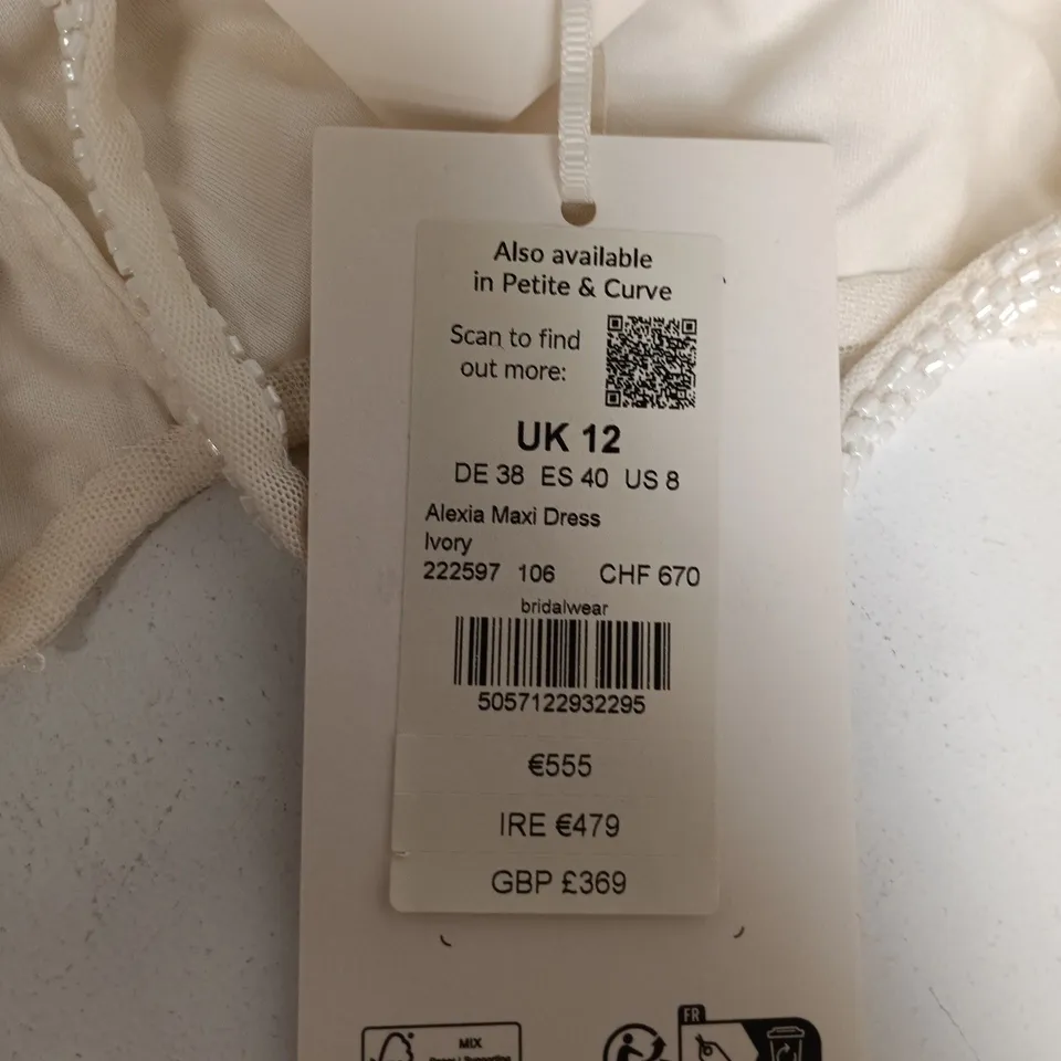 PHASE EIGHT ALEXIA MAXI DRESS – IVORY – UK 12 (BRIDALWEAR)