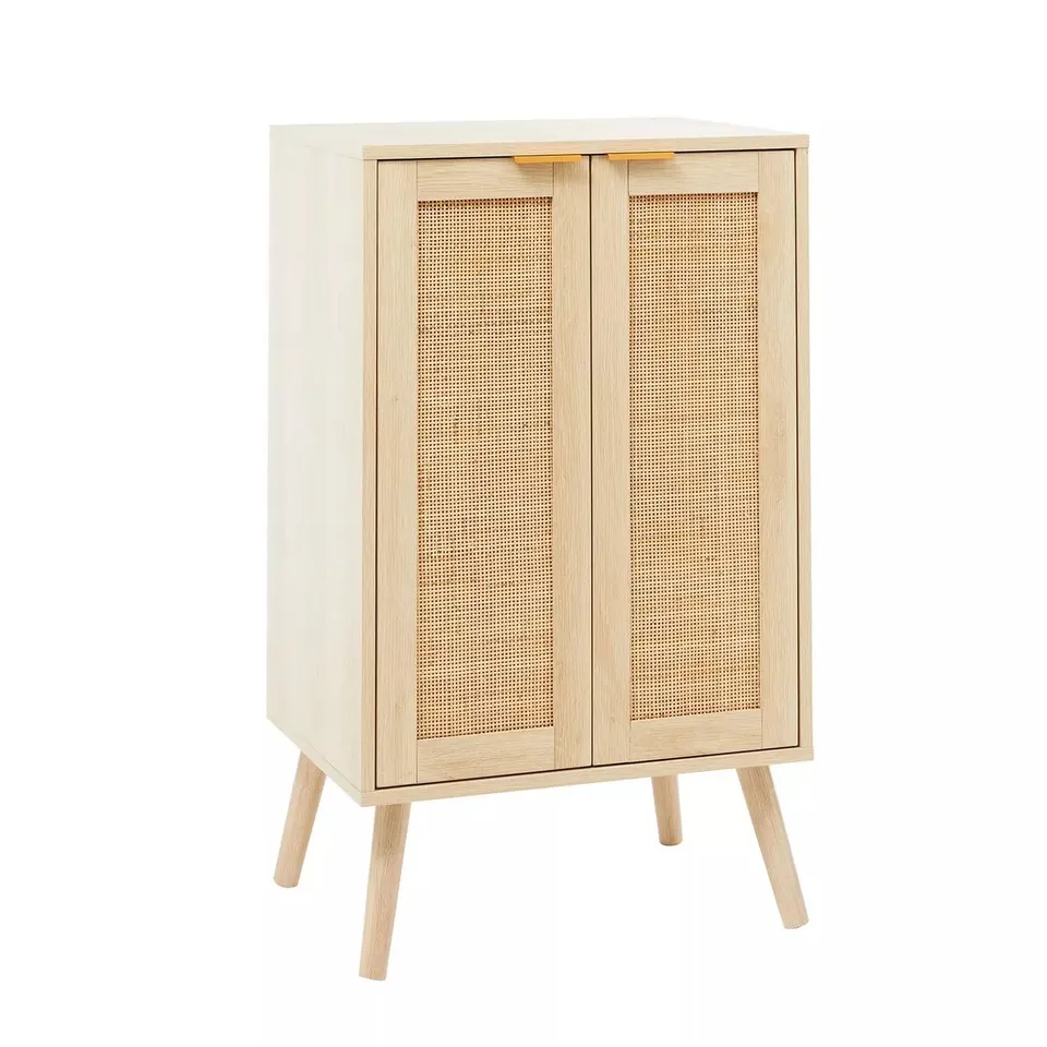 BOXED LLOYD PASCAL NIKITA LIGHT RATTAN 2 DOOR STORAGE UNIT - LIGHT OAK