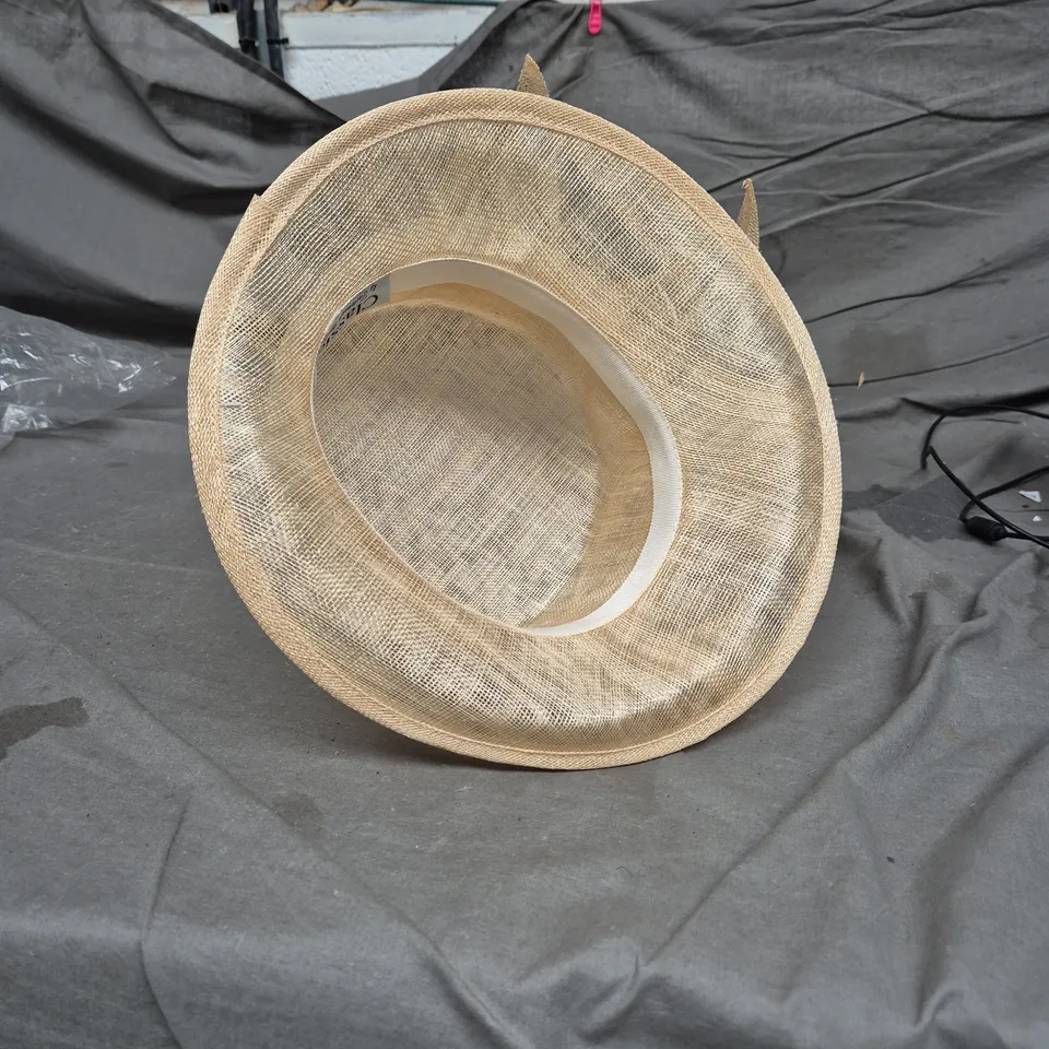 STRAW HAT WITH FEATHER TRIM – FAILSWORTH  MILLINERY 