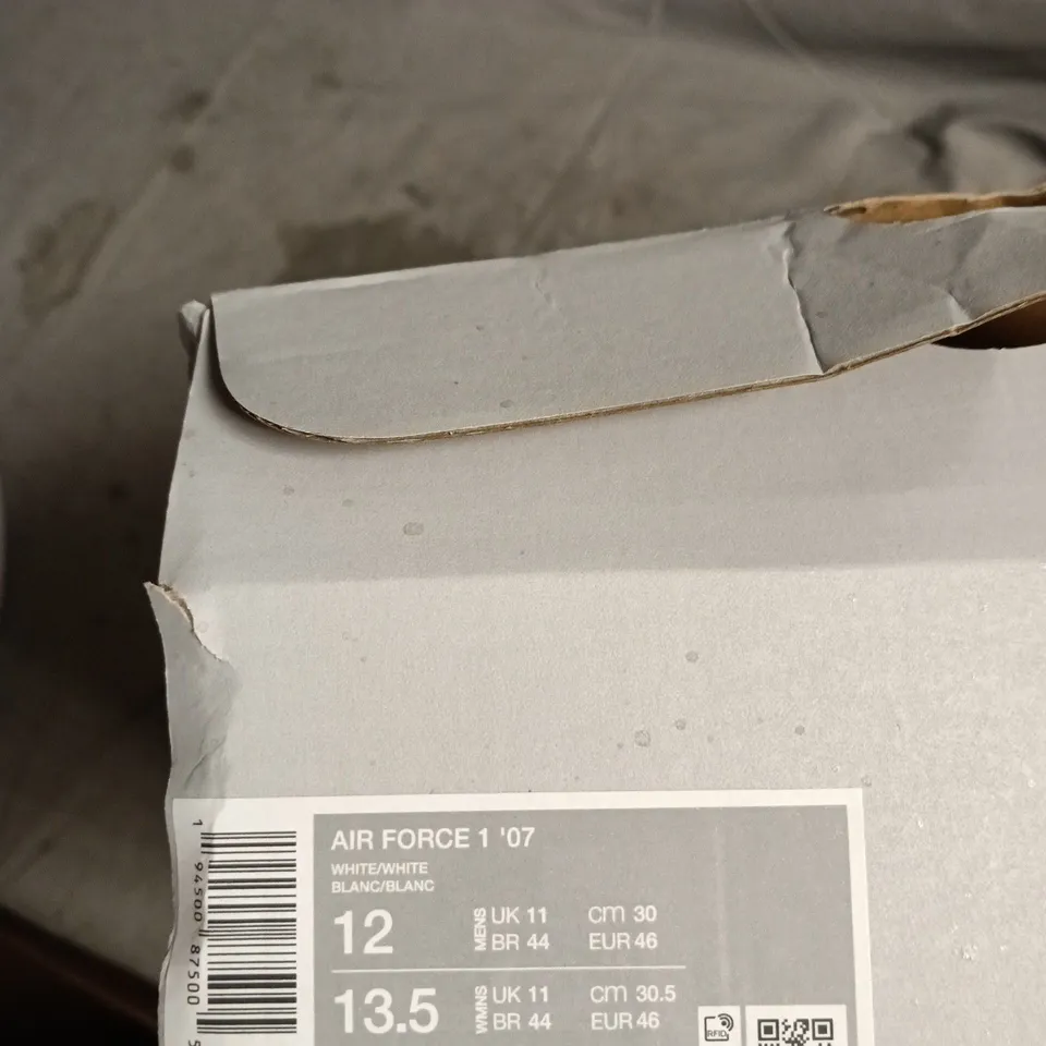 NIKE AIR FORCE 1 ’07 WHITE/WHITE SNEAKERS – UK SIZE 11 (US 12)