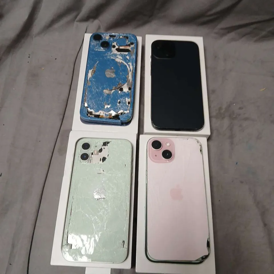 LOT OF 4 ASSORTED HEAVILY DAMAGED APPLE IPHONES