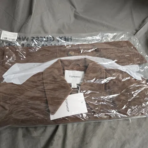 TOPSHOP FAUX SUEDE PATCH-POCKET BOXY JACKET - BROWN, XS