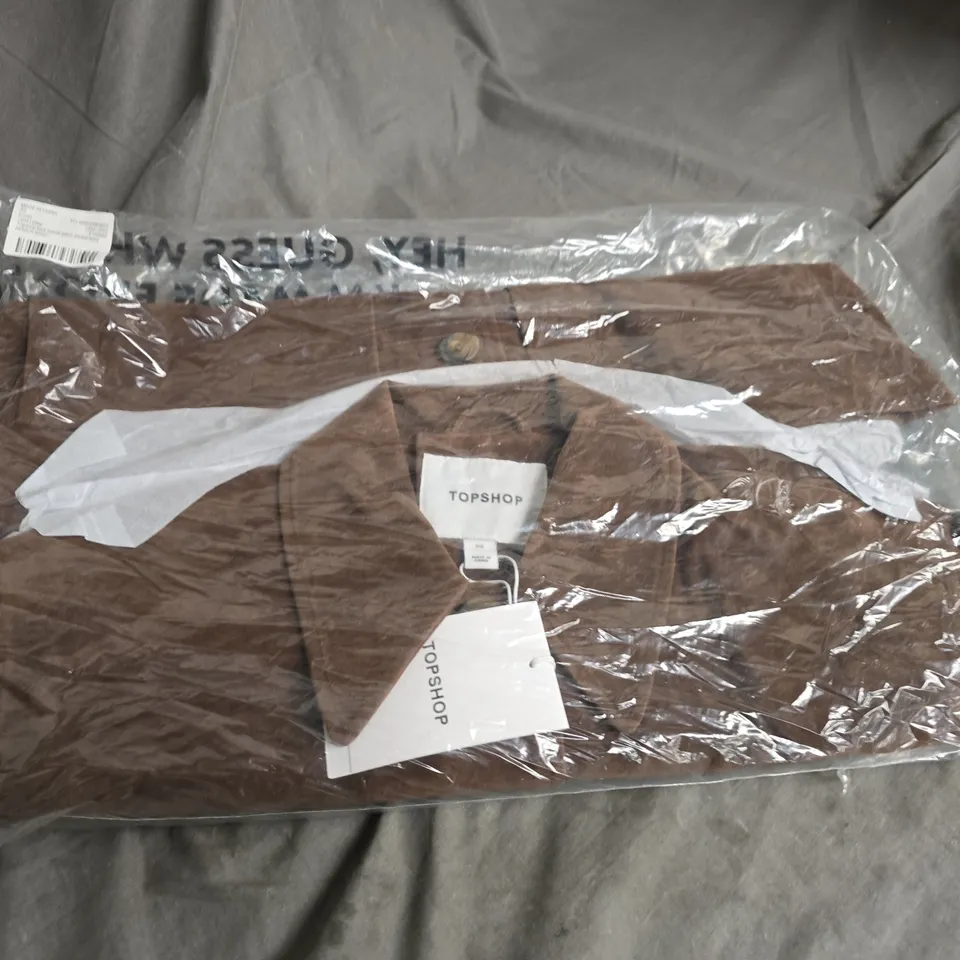 TOPSHOP FAUX SUEDE PATCH-POCKET BOXY JACKET - BROWN, XS