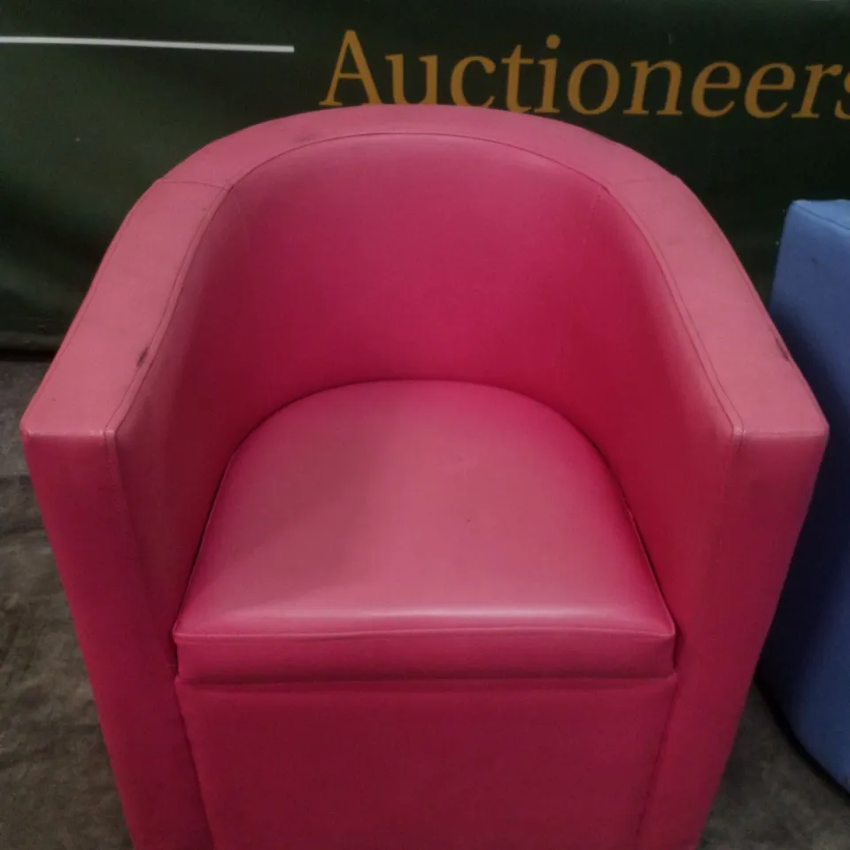 SET OF 4 BISTRO/CAFÉ LEATHER LOUNGE BUCKET CHAIRS - YELLOW, PINK, PURPLE & BLUE