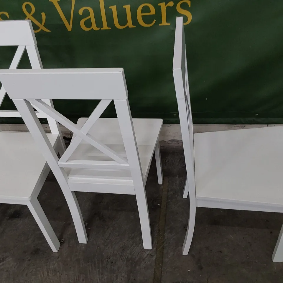 SET OF FOUR WHITE PAINTED WOODEN X BACK DINING CHAIRS 
