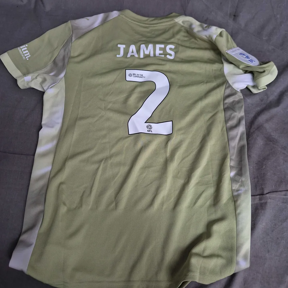 LEYTON ORIENT FC AWAY SHIRT KIDS 13-14YR CALMING GREEN – PUMA (#2 -JAMES)