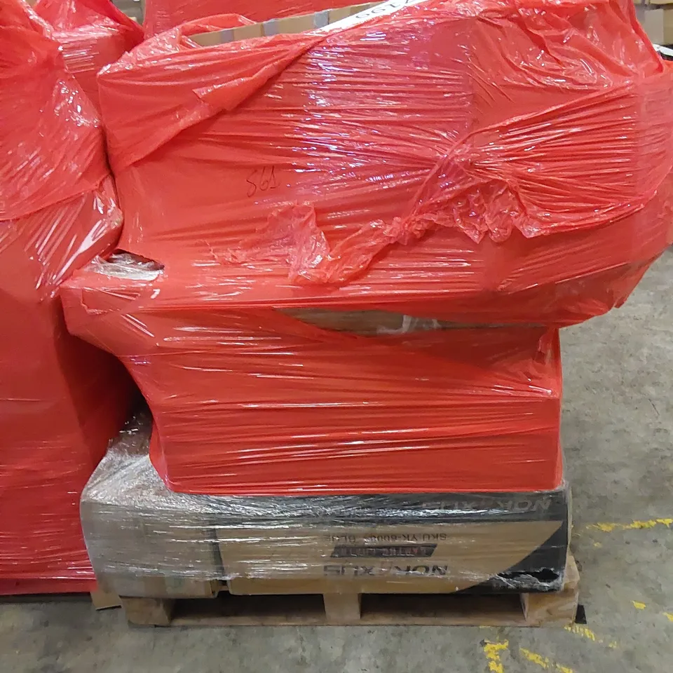 PALLET TO CONTAIN ASSORTED HOUSEHOLD ITEMS AND CONSUMER PRODUCTS. INCLUDING GAMING CHAIRS AND OTHER BOXED FURNITURE ETC